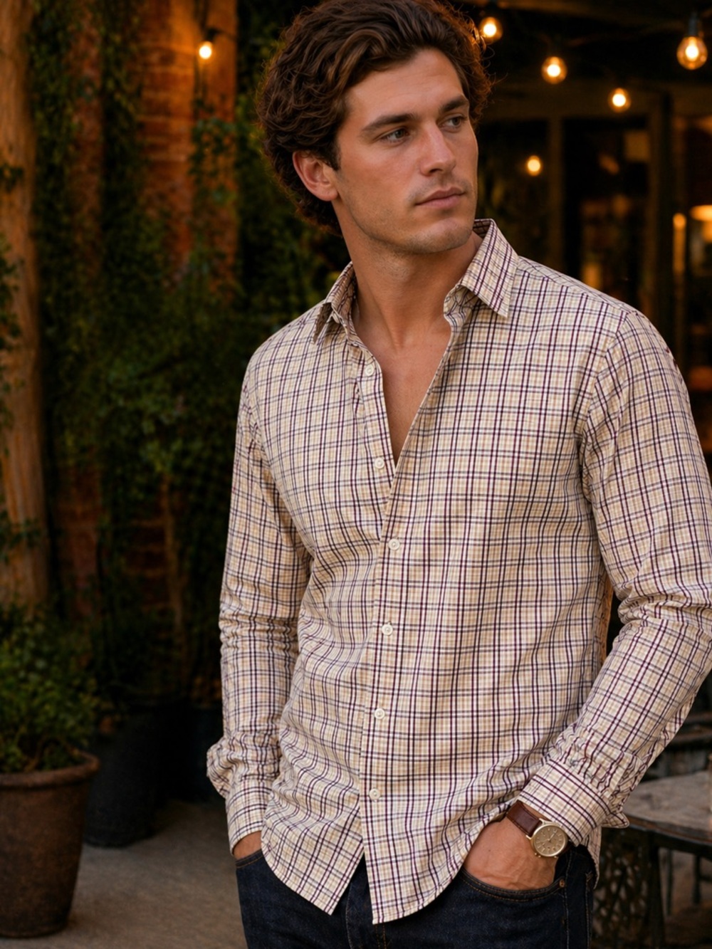 Perry Ellis Men’s Plaid Button Down Shirt Cotton Long Sleeve Size L